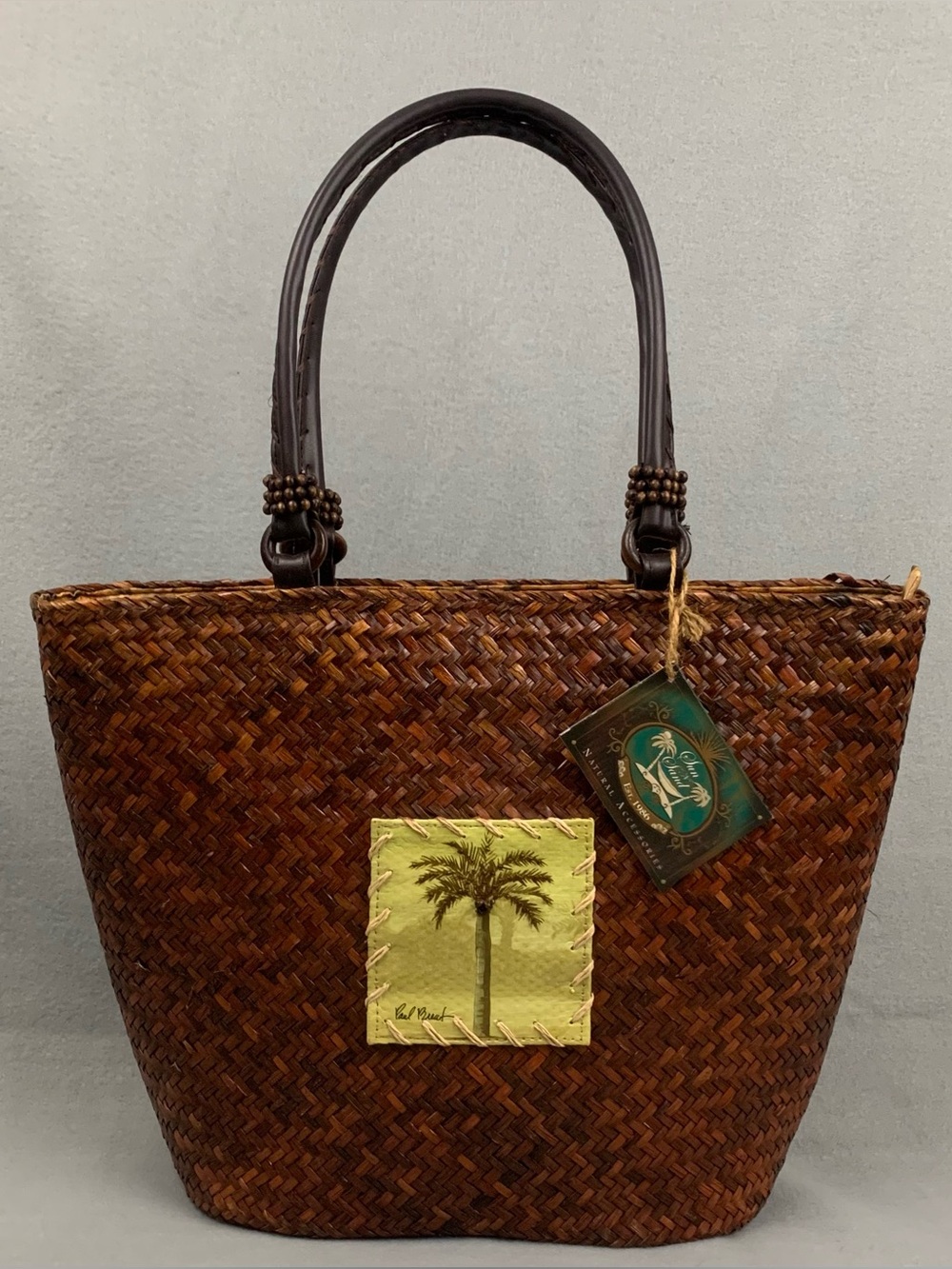 Sun N Sand Brown Summer Woven Straw Bag Beach Palm Tree Tropical Boho Tote 🌴🍍